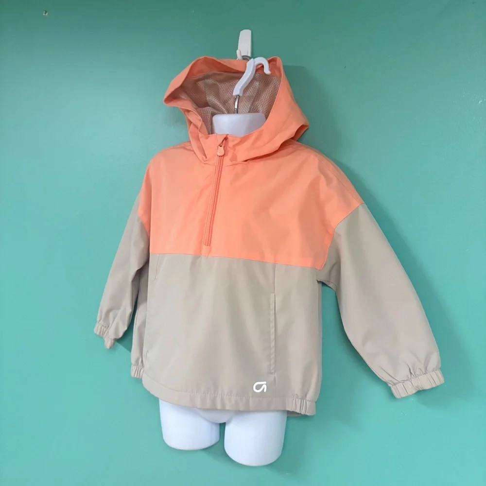 Gap Orange & Tan Hooded Mesh Lined Tech Anorak Jacket Rain Coat Windbreaker 3T